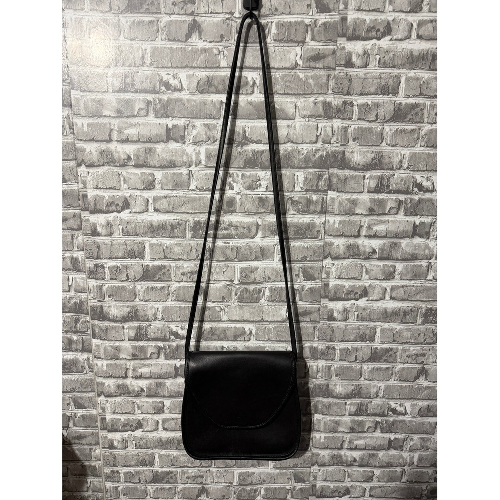 Vintage Coach Black Leather Crossbody Flap Bag Minimalist Messenger